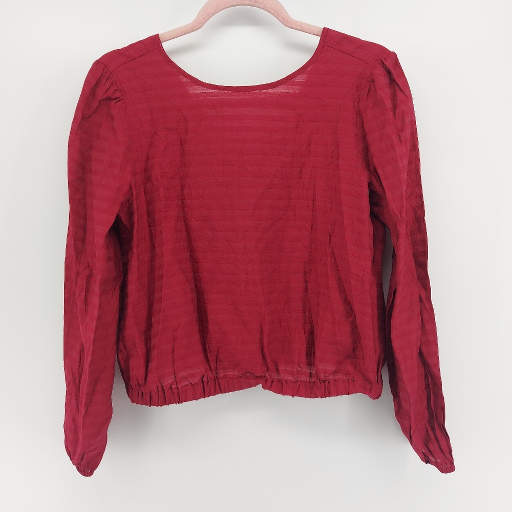 AnnTaylor Loft Pink striped blouse with puff sleeve